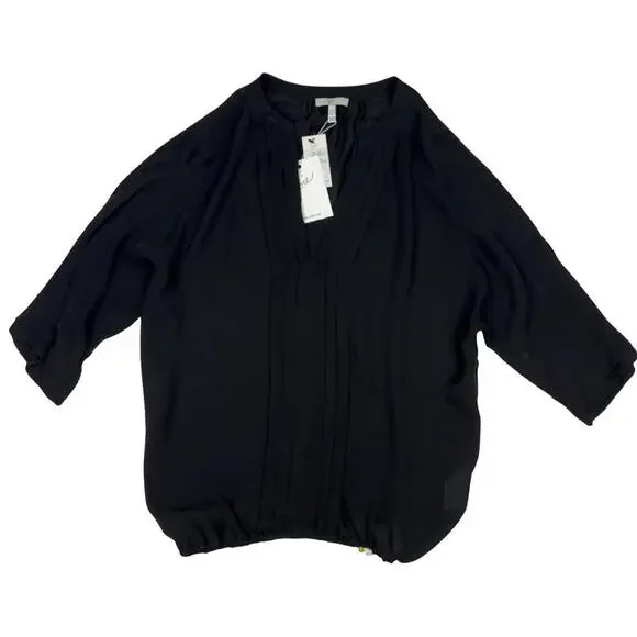 Joie Tops Joie Marru Pleated 34 Sleeve Silk Blouse Black Size